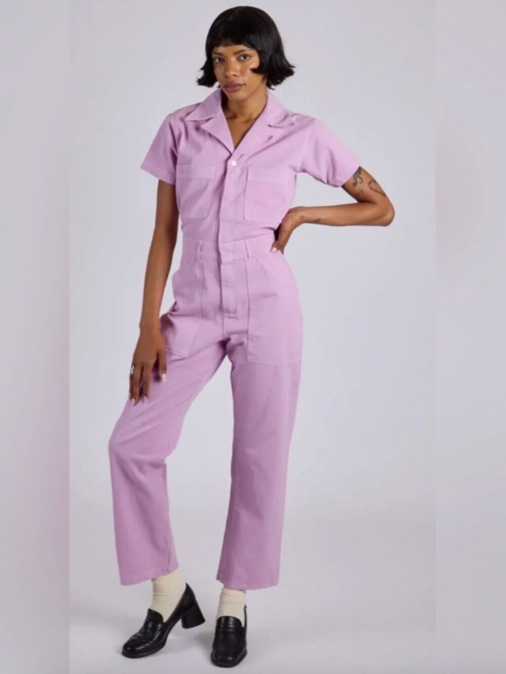 Big Bud Press Short Sleeve Jumpsuit Lilac Utility Workwear Cotton Coverall